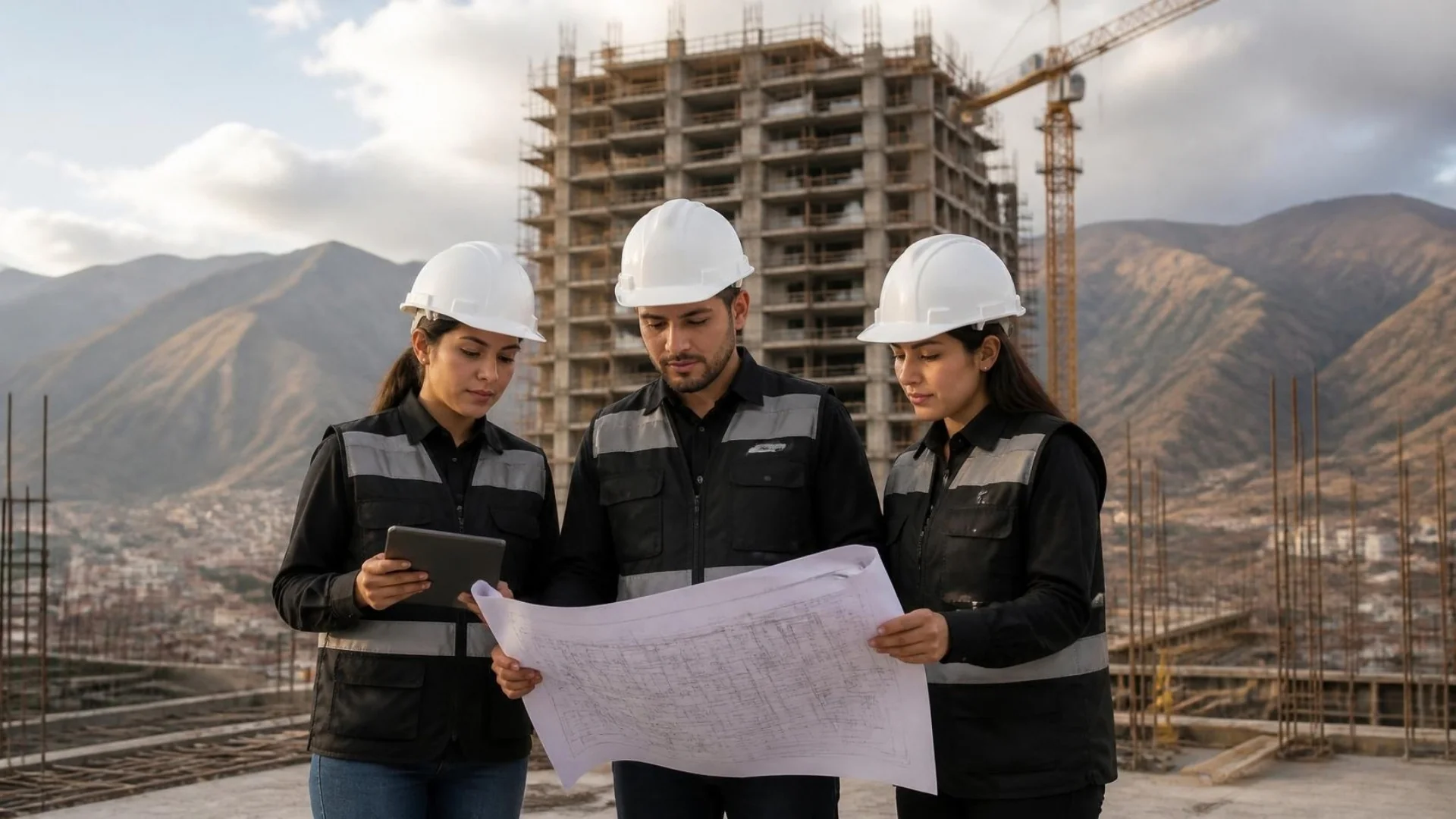 Equipo de STRATON revisando planos en obra